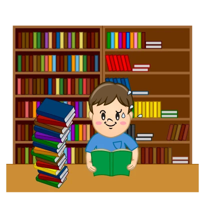 たくさん読書する男の子のイラスト