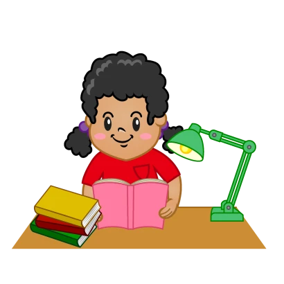 宿題で読書する女の子のイラスト