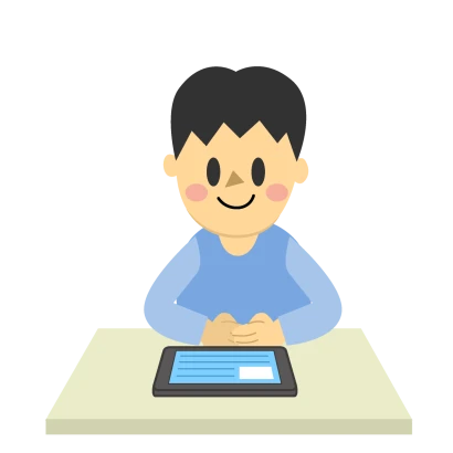 タブレットで学習する男の子のイラスト