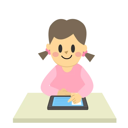 タブレットで勉強する女の子のイラスト