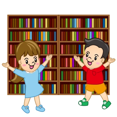 図書館で喜ぶ子供のイラスト