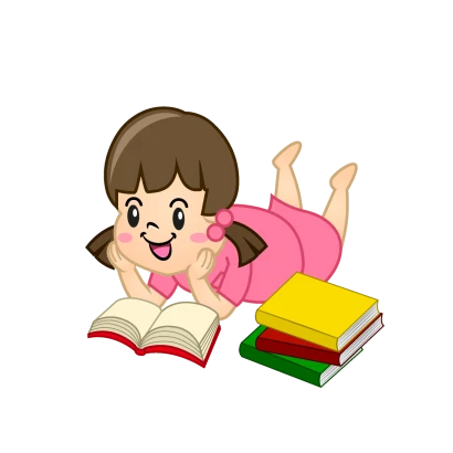 寝そべって本を読む女の子のイラスト