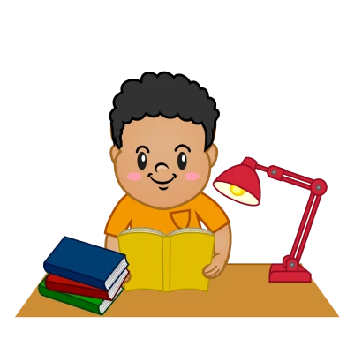 宿題で読書する男の子のイラスト