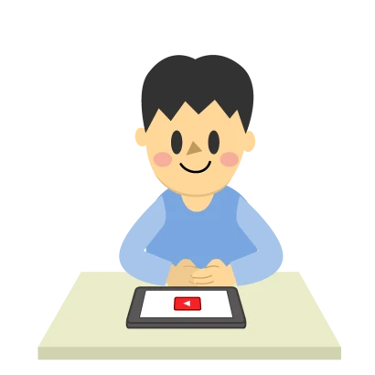 タブレットで動画を見る男の子のイラスト