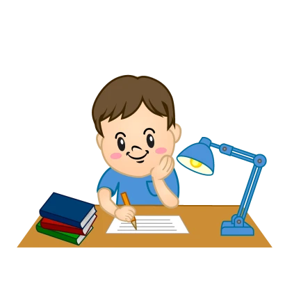 楽しく宿題する男の子のイラスト