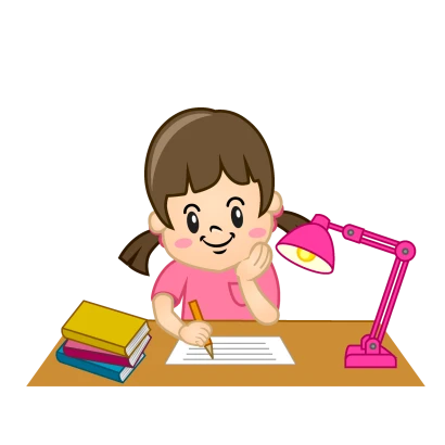 楽しく宿題する女の子のイラスト