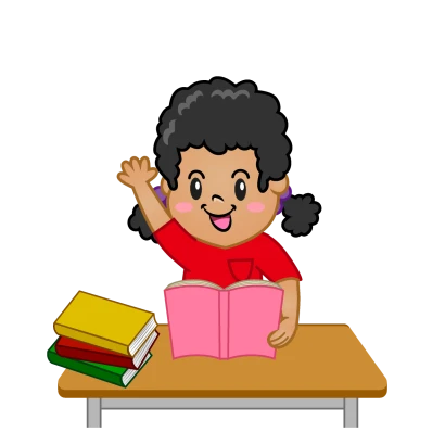 授業で手を上げる女の子のイラスト