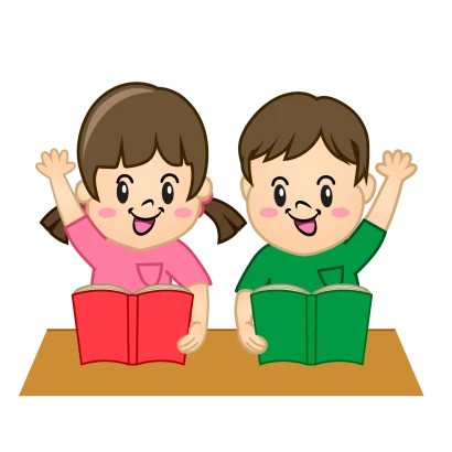 授業で手を上げる子供のイラスト
