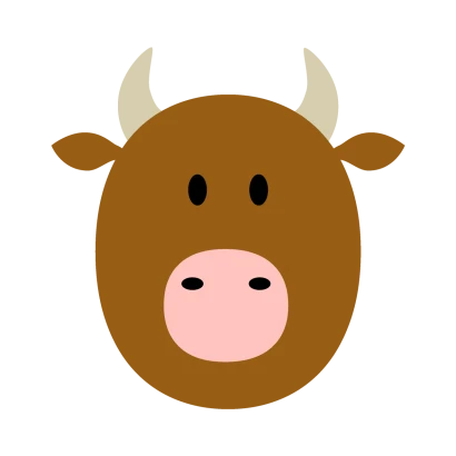 丸い赤牛の顔のイラスト