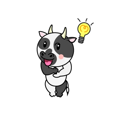 ひらめく牛キャラのイラスト