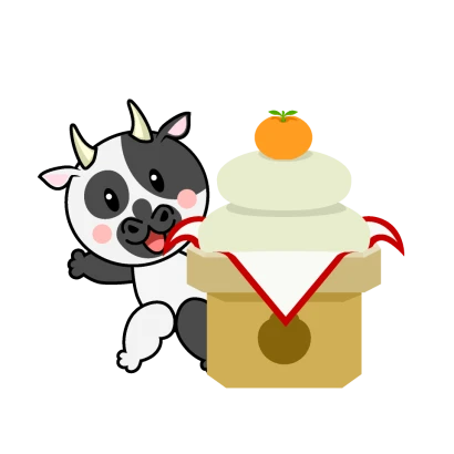鏡餅と牛のイラスト