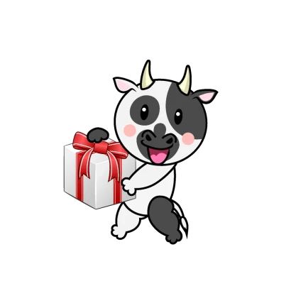 プレゼントする牛キャラのイラスト