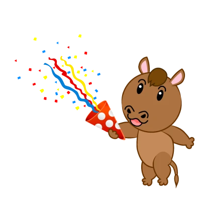 お祝いでクラッカーを鳴らす可愛い馬のイラスト