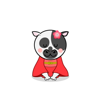 新年挨拶をする着物の牛のイラスト