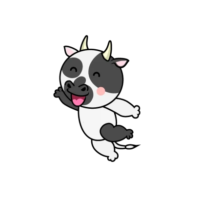 ジャンプする牛キャラのイラスト
