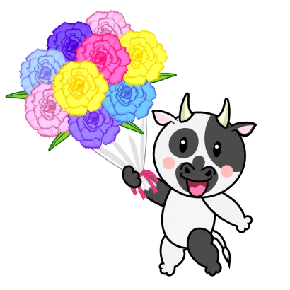 お祝いする牛キャラのイラスト