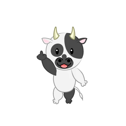 指を突き上げる可愛い牛のイラスト