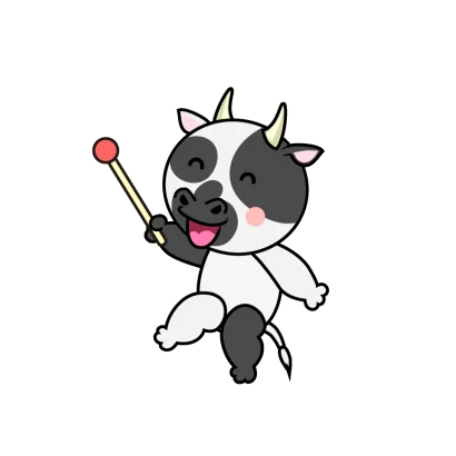 説明する牛キャラのイラスト