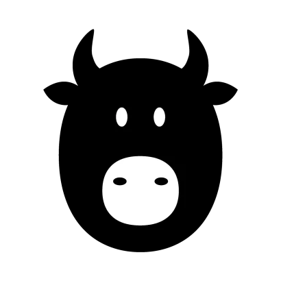 丸い黒牛の顔のイラスト
