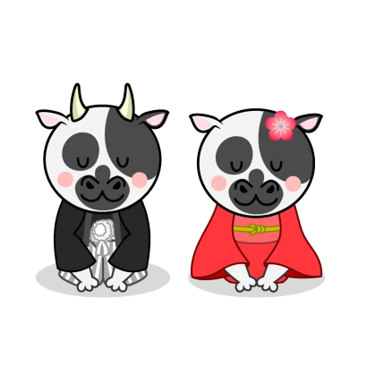 新年挨拶する牛夫婦のイラスト