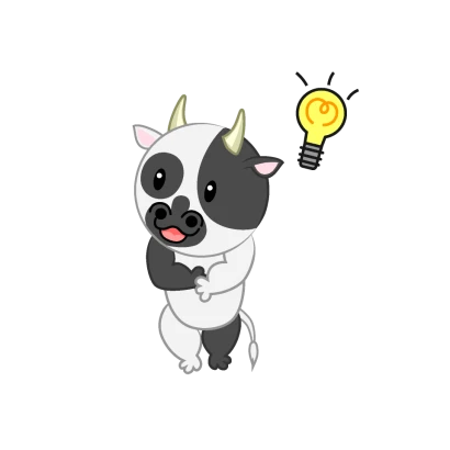 アイデアがひらめく可愛い牛のイラスト