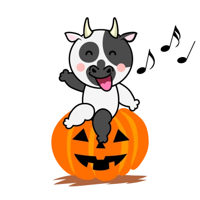 ハロウィンの牛キャラのイラスト
