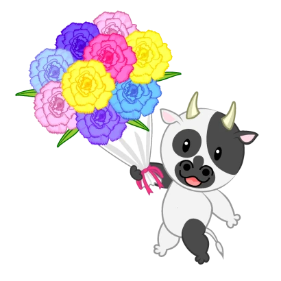 花束をプレゼントする可愛い牛のイラスト