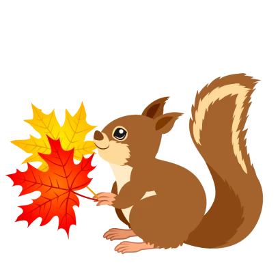 紅葉とリスのイラスト
