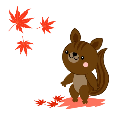 紅葉狩りのリスのイラスト