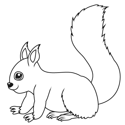 歩くリス（白黒）のイラスト