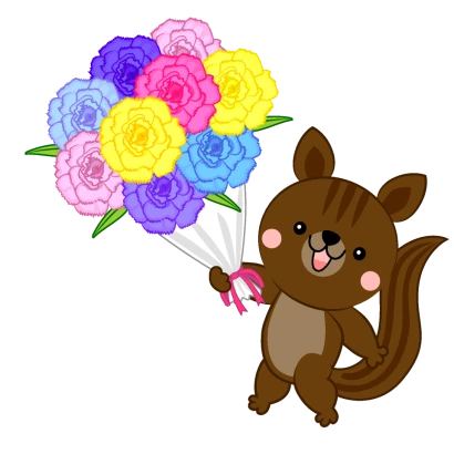 花束をプレゼントするリスのイラスト