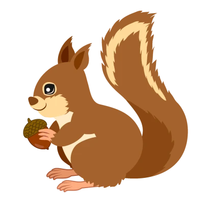 どんぐりとリス（横）のイラスト