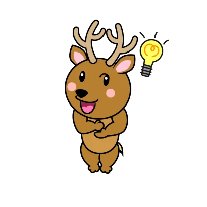 ひらめくシカキャラのイラスト