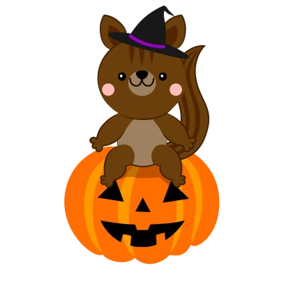 リスとハロウィンカボチャのイラスト