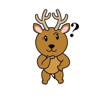 考えるシカキャラのイラスト
