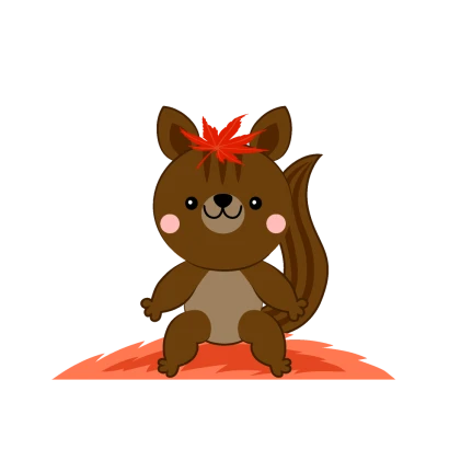 リスとモミジのイラスト