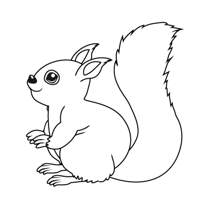 見上げるリス（白黒）のイラスト