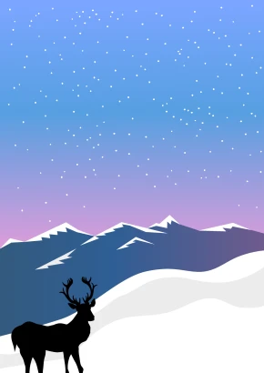 雪山に佇む鹿の背景画像のイラスト
