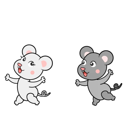 追いかけっこするネズミカップルのイラスト