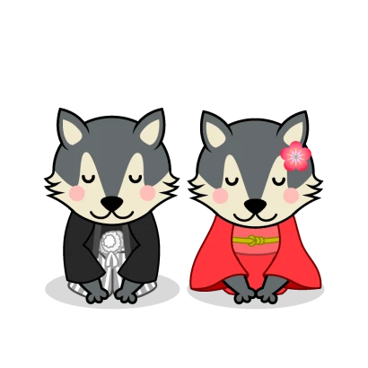 お正月のオオカミキャラのイラスト