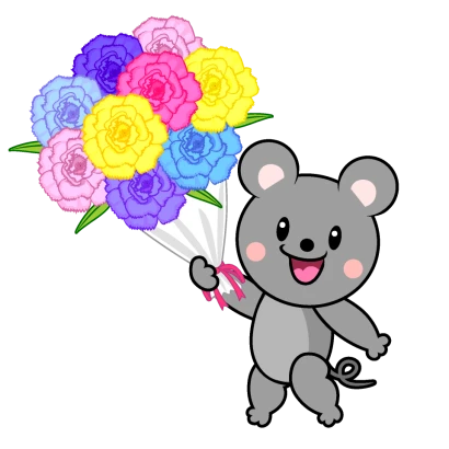お祝いするネズミキャラのイラスト