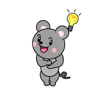 ひらめくネズミキャラのイラスト
