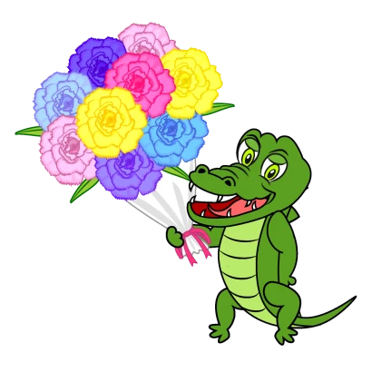 花束を持ったワニのイラスト