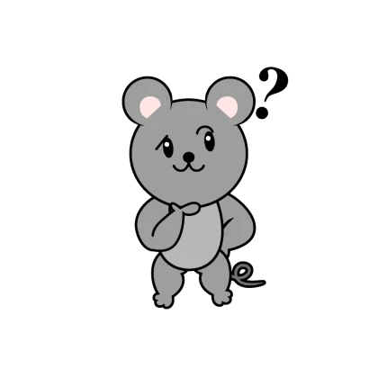 考えるネズミキャラのイラスト