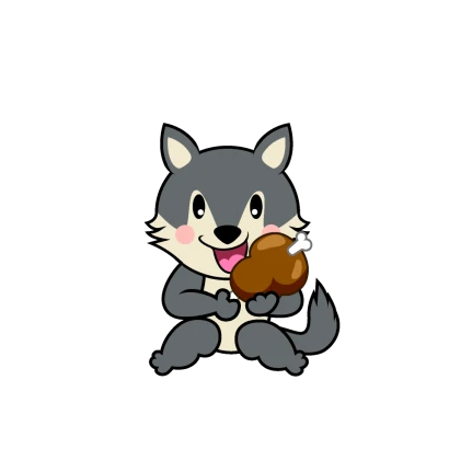 食べるオオカミキャラのイラスト