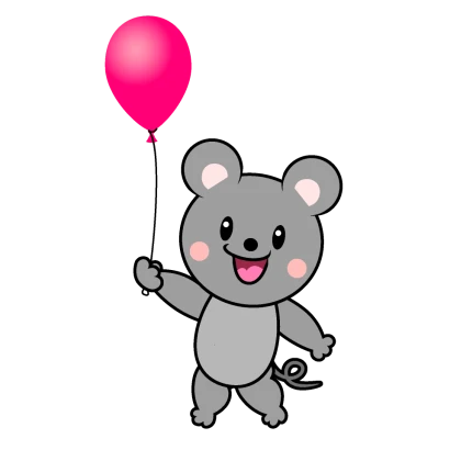 風船のネズミキャラのイラスト