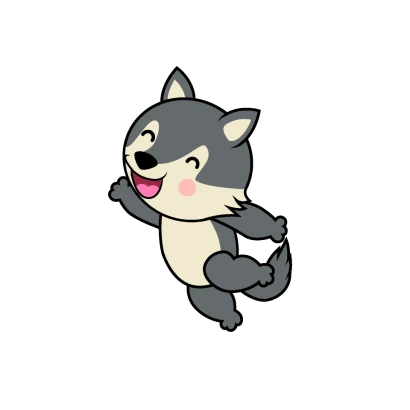 ジャンプするオオカミキャラのイラスト