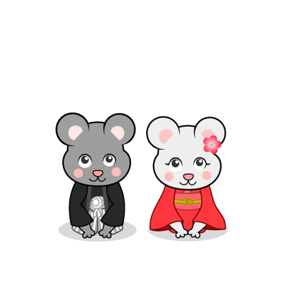新年挨拶するねずみカップルのイラスト