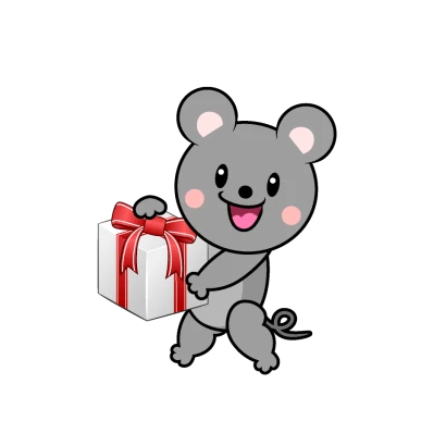 プレゼントするネズミキャラのイラスト