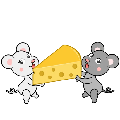 チーズを運ぶネズミカップルのイラスト